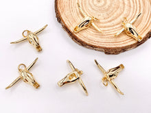 Load image into Gallery viewer, 25x16mm Long Horn Steer Head Pendants Small Bull Head Charms in 18K Gold Plated Copper 8 PCS
