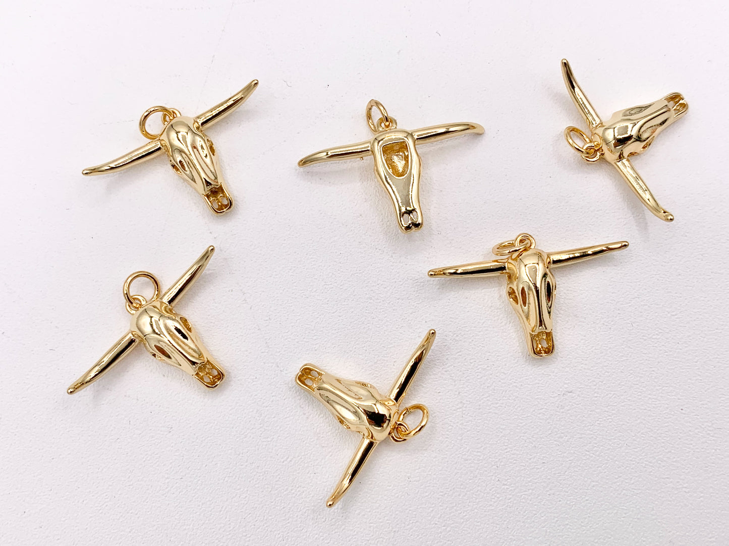 25x16mm Long Horn Steer Head Pendants Small Bull Head Charms in 18K Gold Plated Copper 8 PCS