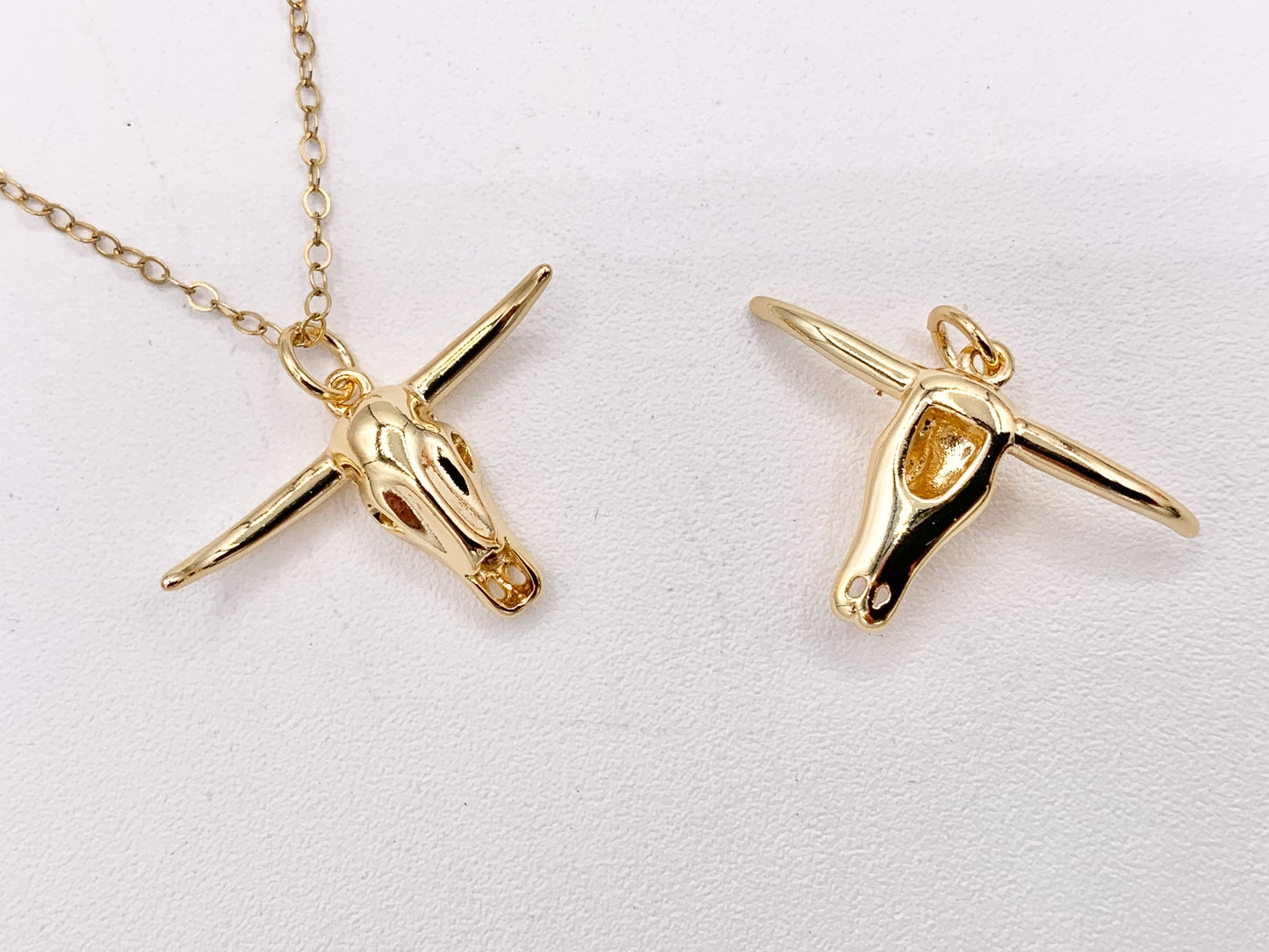 25x16mm Long Horn Steer Head Pendants Small Bull Head Charms in 18K Gold Plated Copper 8 PCS