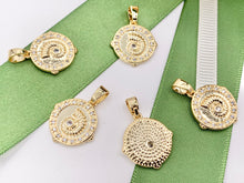 Cargar imagen en el visor de la galería, Cute CZ Pave Conch Shell Coin Charms Pendants Plated in 18K Gold Copper Base 8 PCS
