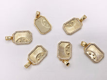 Load image into Gallery viewer, Charming CZ Pave Stars Rectangle Tag Charms with Bail in 18K Gold plated Copper 8 PCS
