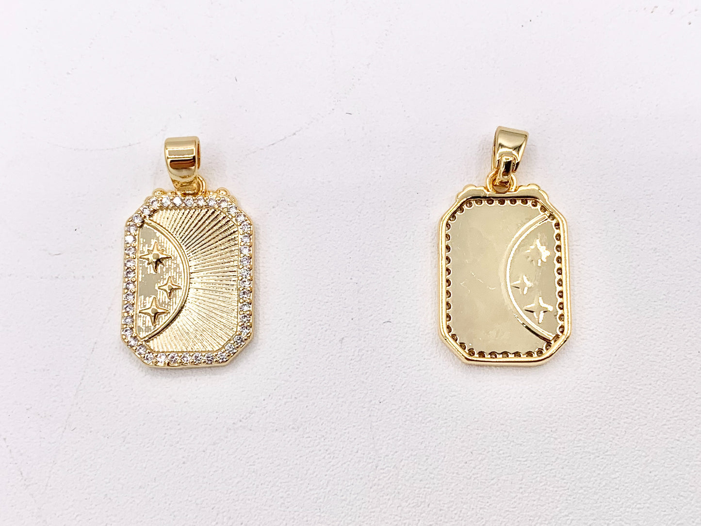 Charming CZ Pave Stars Rectangle Tag Charms with Bail in 18K Gold plated Copper 8 PCS