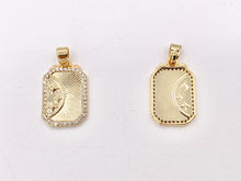 Load image into Gallery viewer, Charming CZ Pave Stars Rectangle Tag Charms with Bail in 18K Gold plated Copper 8 PCS
