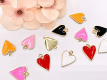 Load image into Gallery viewer, Enamel Heart Charm Pendants in 18K Gold Plated Over Copper Pink Orange Red Black 10 PCS
