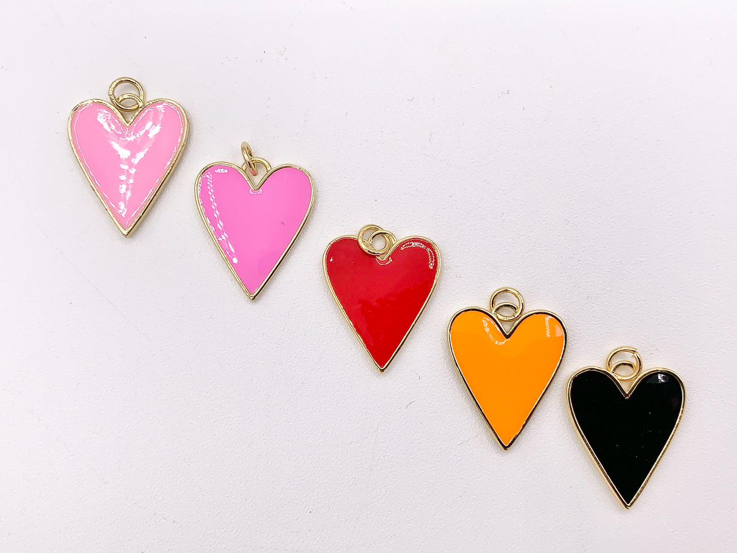 Enamel Heart Charm Pendants in 18K Gold Plated Over Copper Pink Orange Red Black 10 PCS