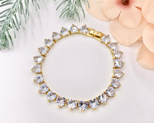 6.75" Delicate 18K Gold Plated Dainty Minimalist Fancy Heart Rhinestone Cup Chain Bracelet 1 PC