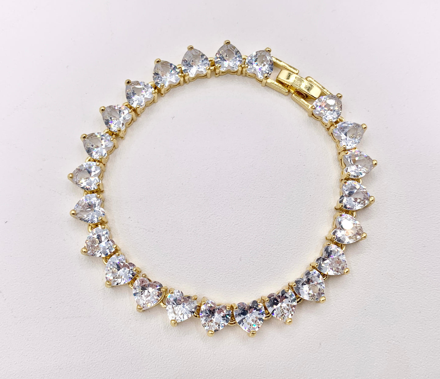 6.75" Delicate 18K Gold Plated Dainty Minimalist Fancy Heart Rhinestone Cup Chain Bracelet 1 PC