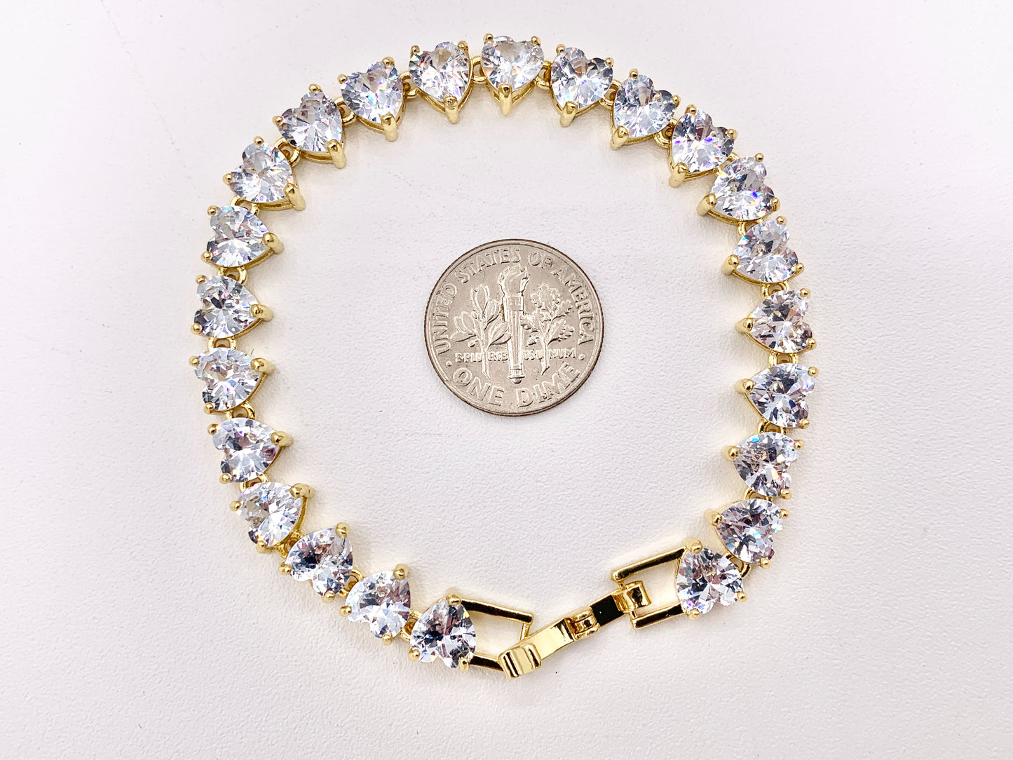 6.75" Delicate 18K Gold Plated Dainty Minimalist Fancy Heart Rhinestone Cup Chain Bracelet 1 PC