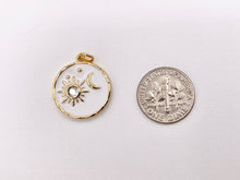 Load image into Gallery viewer, White Enamel Coin CZ Sunburst and Moon Crescent Charms in Real Gold 18K Plated CZ Pave Over Brass 8 PCS
