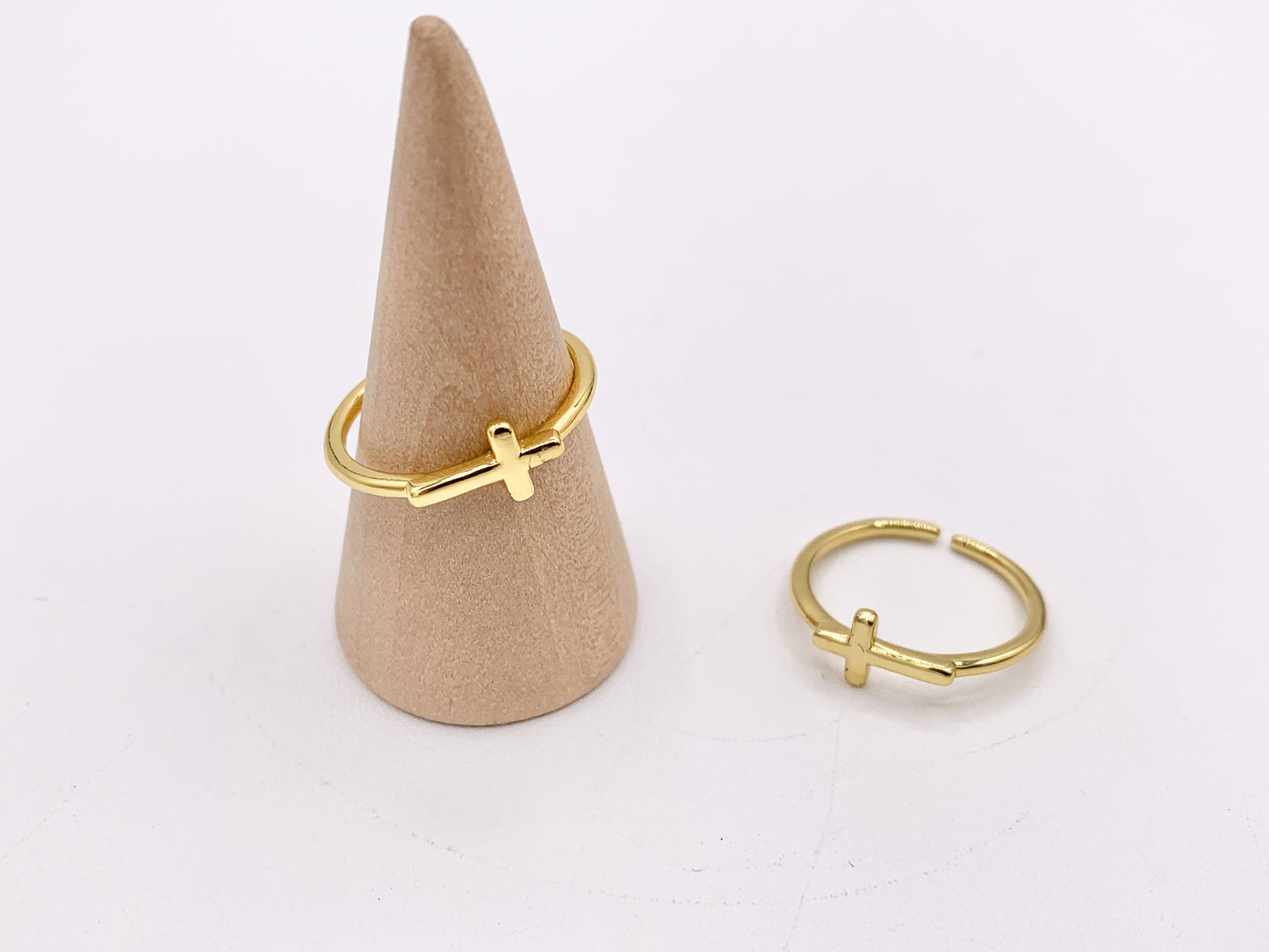 Plain Cross Open Adjustable Ring in 18K Gold Plated Copper 6 PCS