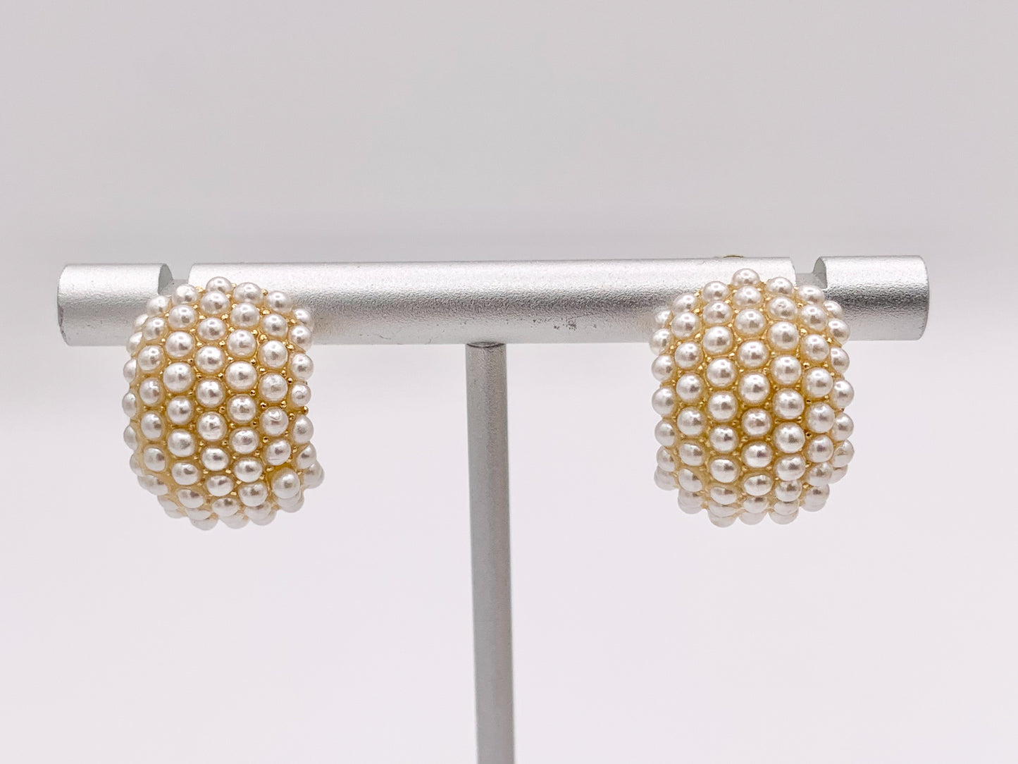 Pearl Earring Half Curved Hoop in Real Gold 18K Over Copper 3 PAIRS