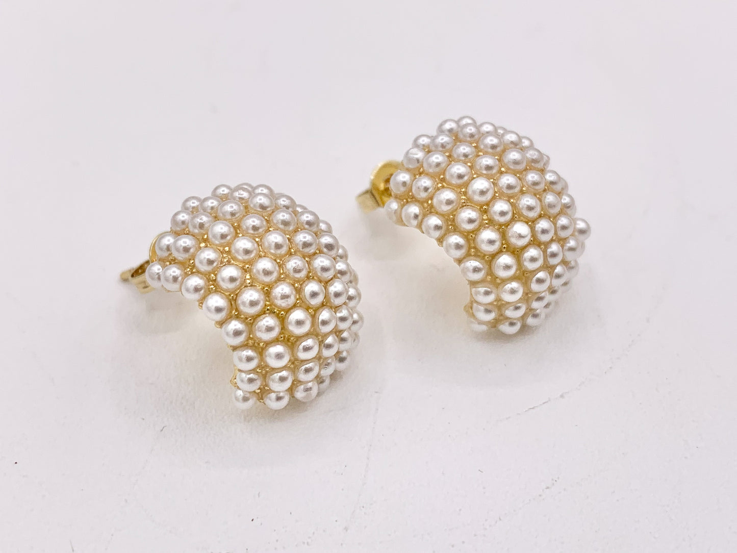 Pearl Earring Half Curved Hoop in Real Gold 18K Over Copper 3 PAIRS