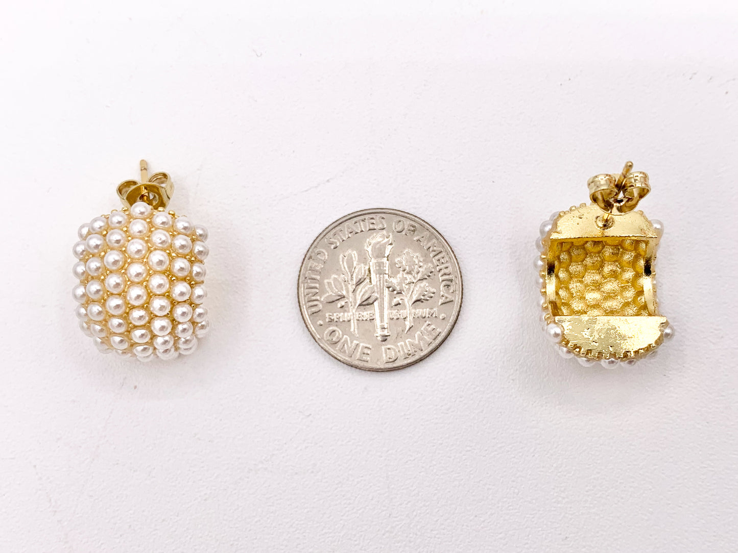 Pearl Earring Half Curved Hoop in Real Gold 18K Over Copper 3 PAIRS