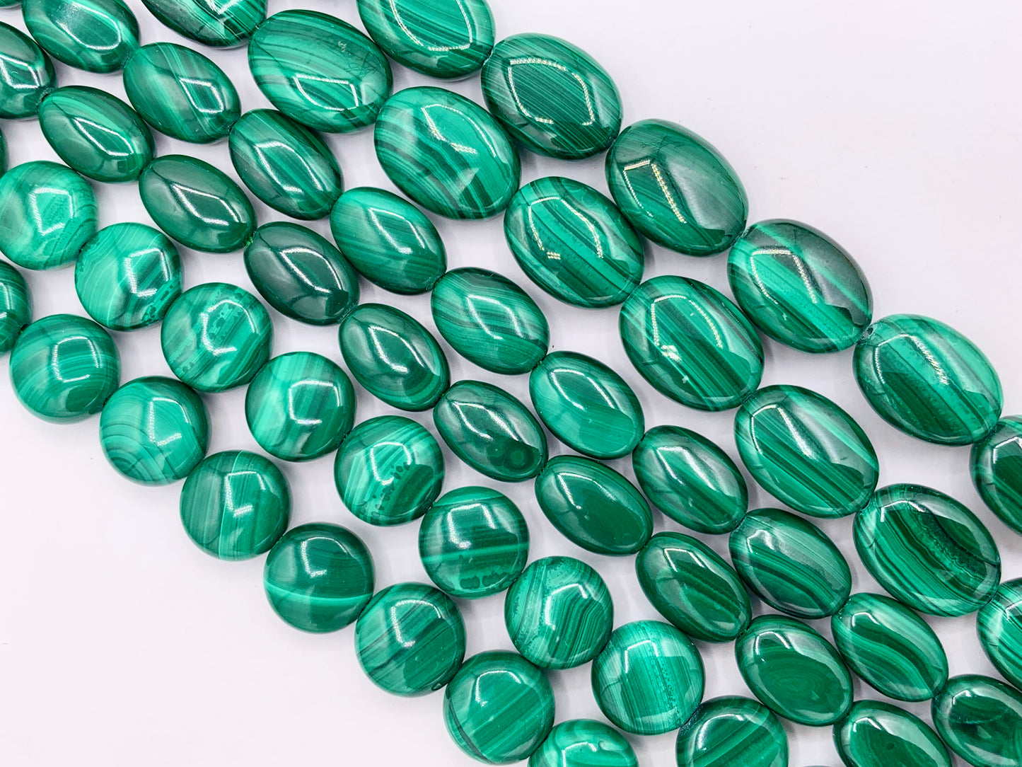Grade AAA Malachite Coin & Oval Smooth Shiny Top Quality Natural Green Gemstone Beads  Around 15"