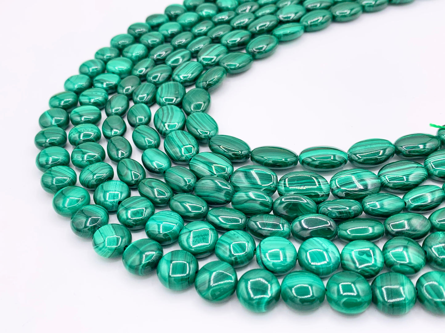 Grade AAA Malachite Coin & Oval Smooth Shiny Top Quality Natural Green Gemstone Beads  Around 15"