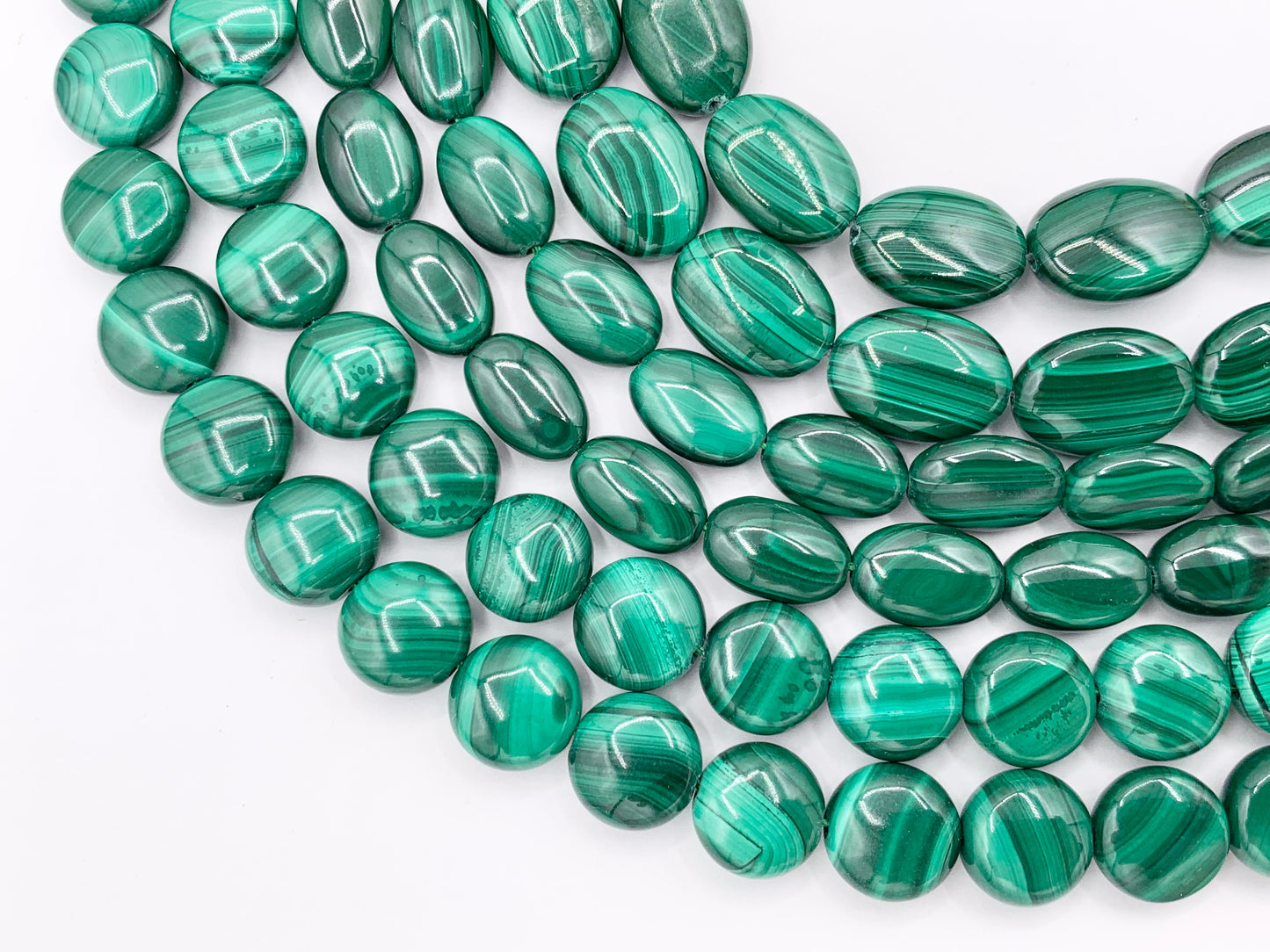 Grade AAA Malachite Coin & Oval Smooth Shiny Top Quality Natural Green Gemstone Beads  Around 15"