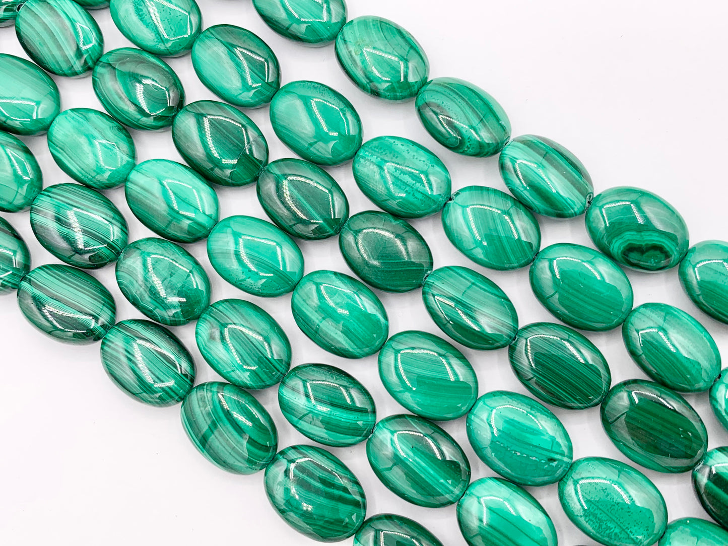 Grade AAA Malachite Coin & Oval Smooth Shiny Top Quality Natural Green Gemstone Beads  Around 15"