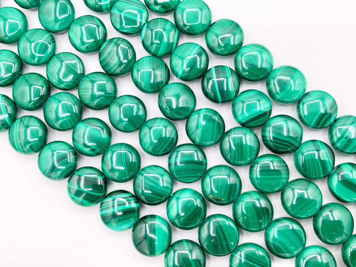 Grade AAA Malachite Coin & Oval Smooth Shiny Top Quality Natural Green Gemstone Beads  Around 15"