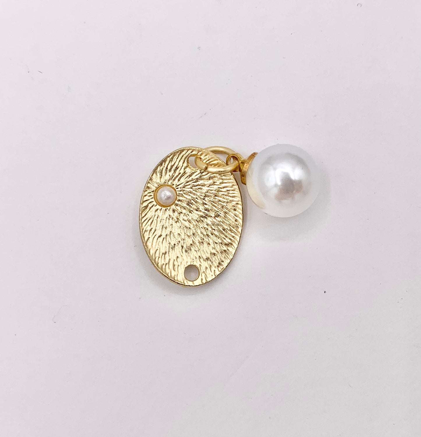 14x19mm Pewter Matte Gold Oval Charm with Imitation Pearl 10 PCS