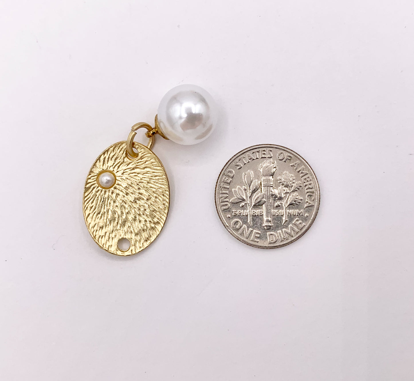 14x19mm Pewter Matte Gold Oval Charm with Imitation Pearl 10 PCS