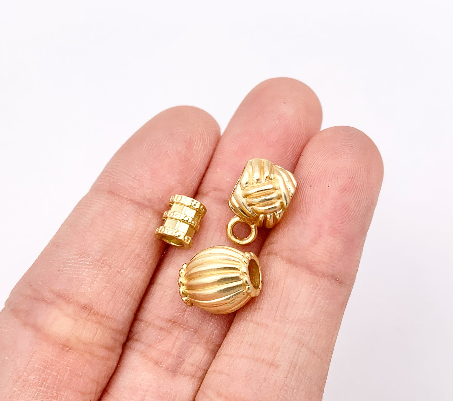Pewter Matte Gold Spacer Beads Small Space Beads in 3 Styles Tube Spacers Pumpkin Spacers Charm Holder Spacers