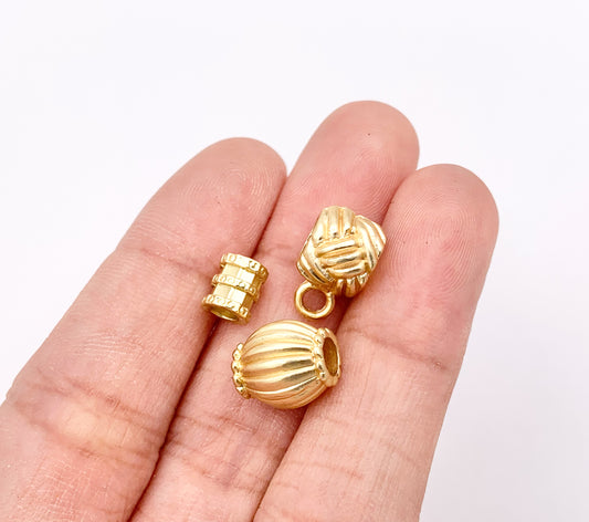 Pewter Matte Gold Spacer Beads Small Space Beads in 3 Styles Tube Spacers Pumpkin Spacers Charm Holder Spacers