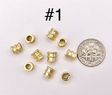 Cargar imagen en el visor de la galería, Pewter Matte Gold Spacer Beads Small Space Beads in 3 Styles Tube Spacers Pumpkin Spacers Charm Holder Spacers

