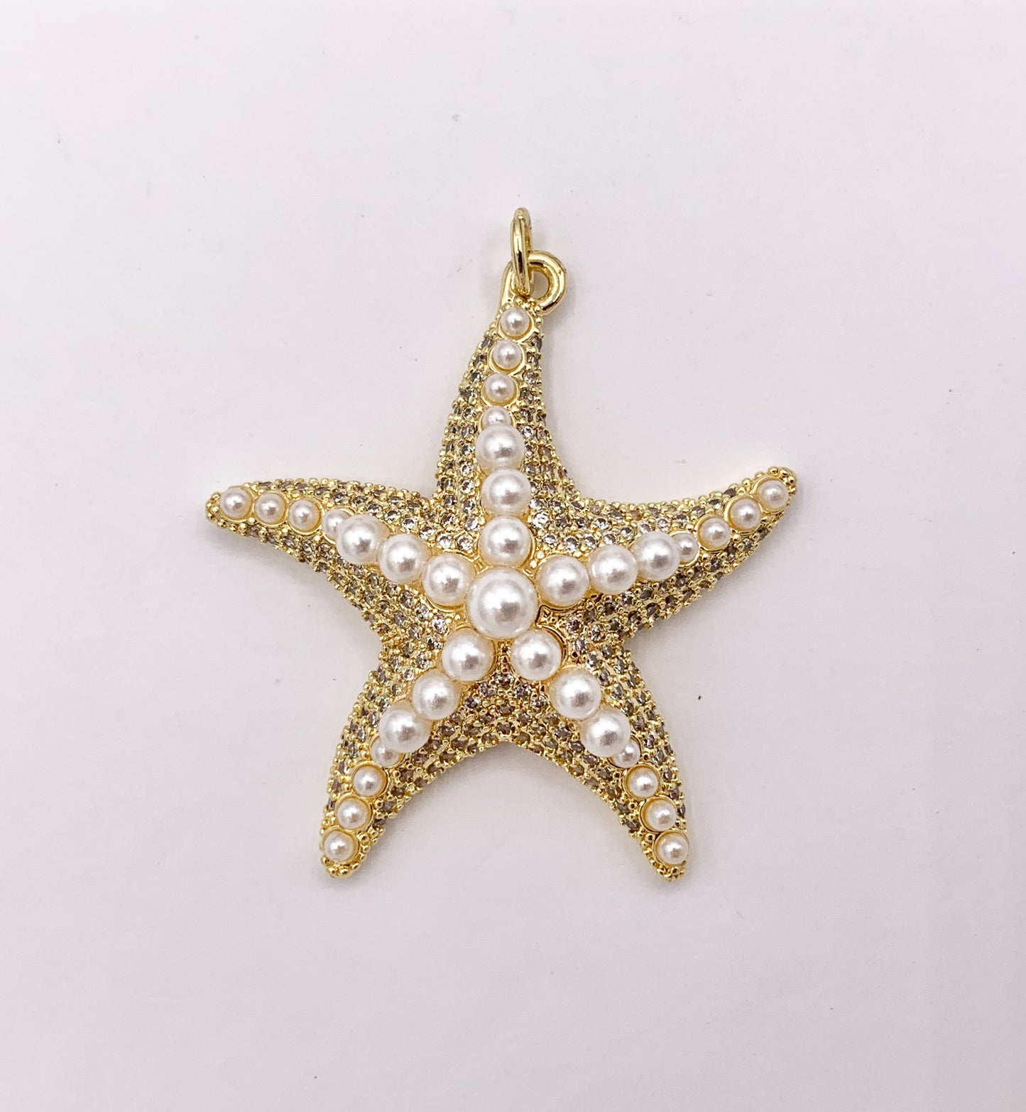 CZ Pave Cute Starfish Charms with Imitation Pearls Plated in 18K Gold Copper Base 4 PCS