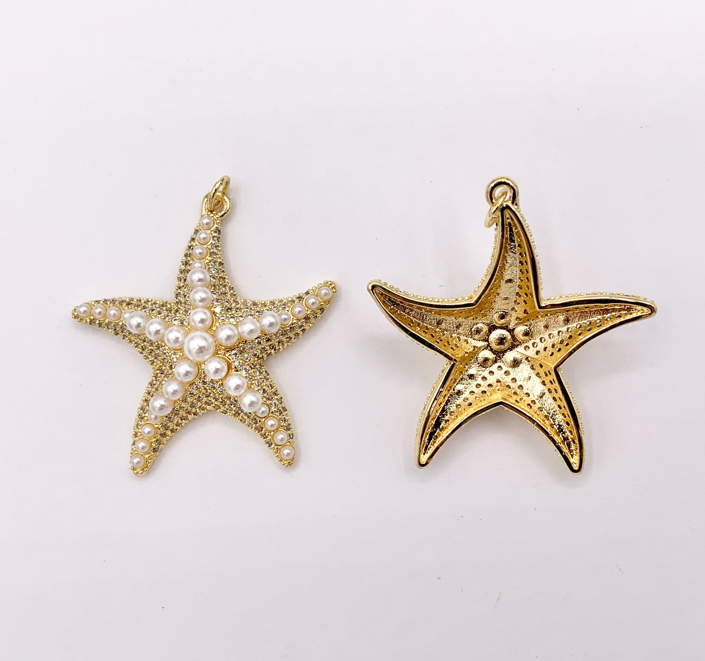 CZ Pave Cute Starfish Charms with Imitation Pearls Plated in 18K Gold Copper Base 4 PCS