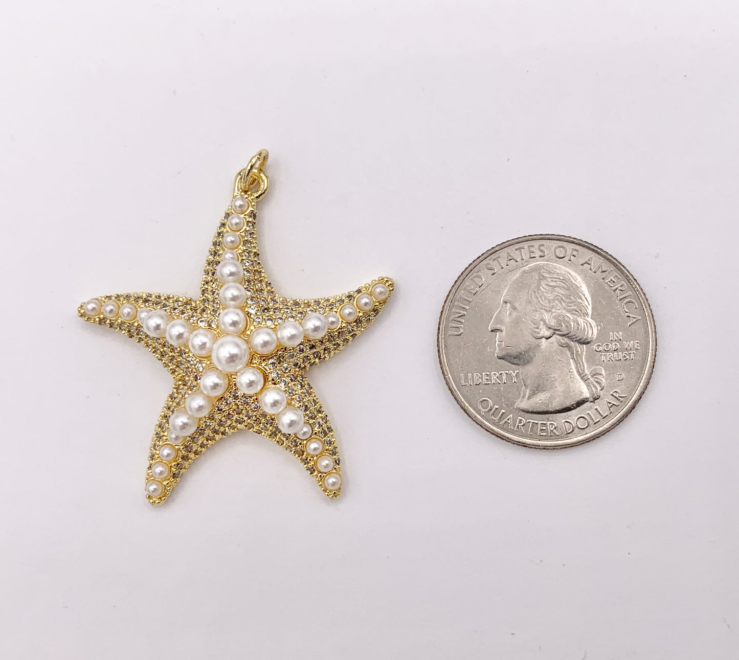 CZ Pave Cute Starfish Charms with Imitation Pearls Plated in 18K Gold Copper Base 4 PCS