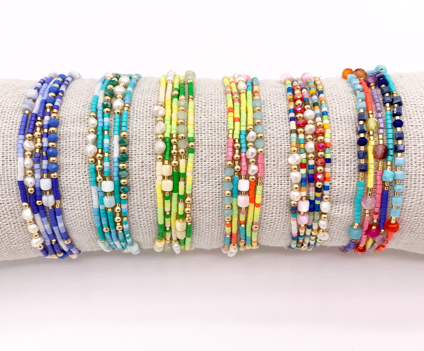 Dainty Miyuki Seed Beads Stretchy Bracelet with Freshwater Pearls & Shells 1 piece Around 6.5"