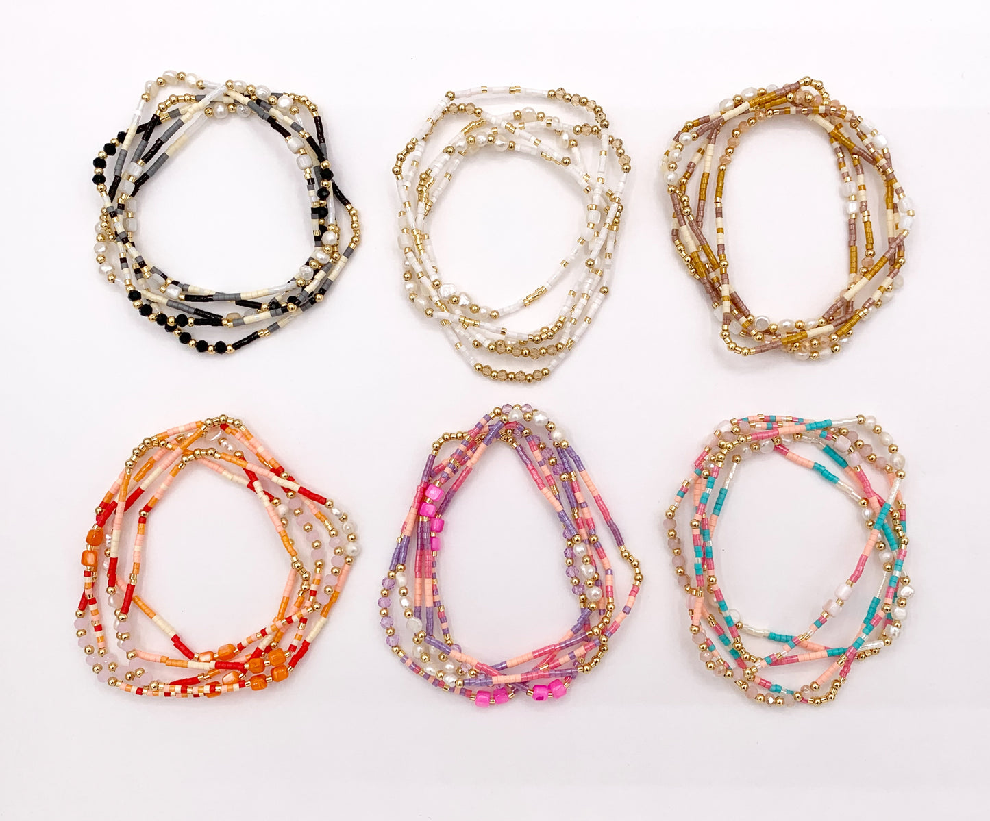 Dainty Miyuki Seed Beads Stretchy Bracelet with Freshwater Pearls & Shells 1 piece Around 6.5"