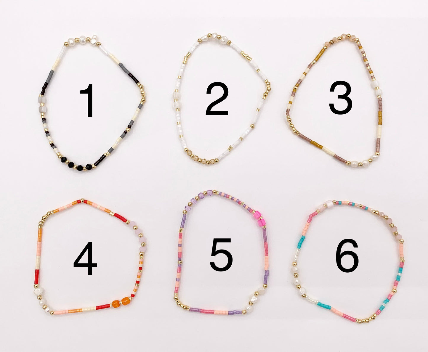 Dainty Miyuki Seed Beads Stretchy Bracelet with Freshwater Pearls & Shells 1 piece Around 6.5"