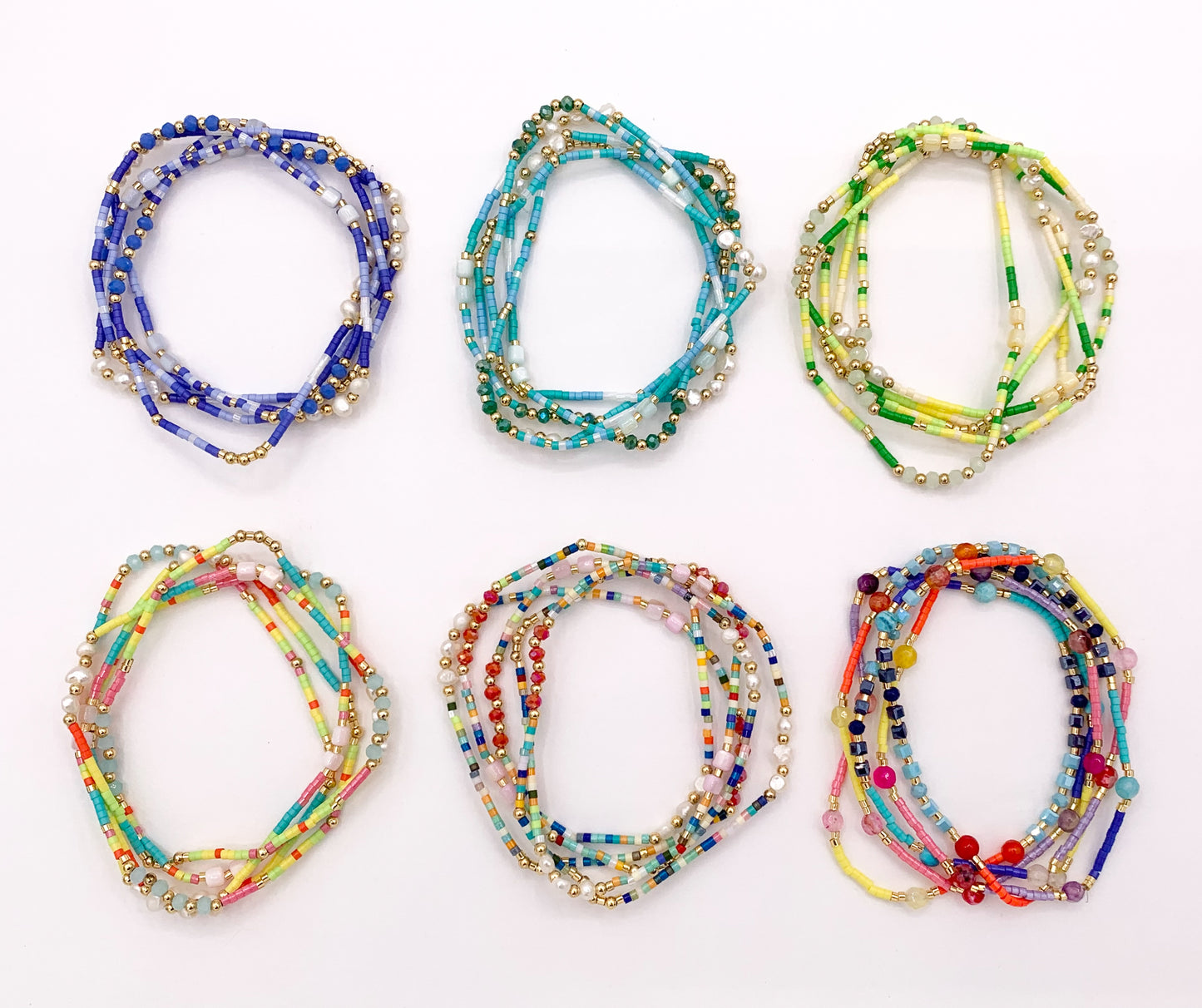 Dainty Miyuki Seed Beads Stretchy Bracelet with Freshwater Pearls & Shells 1 piece Around 6.5"