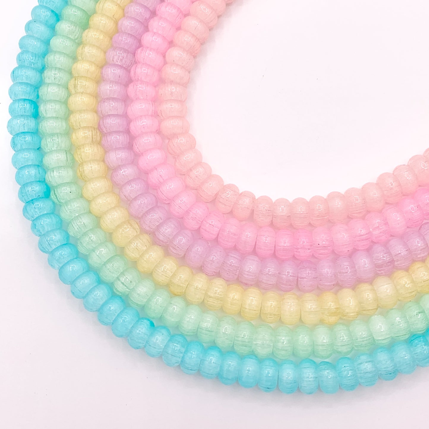 7-8mm Beautiful Pastel Easter Color Dyed Glass Rondelle Beads Imitation Selenite Beads Around 15" Price 1 Strand 6 Colors!