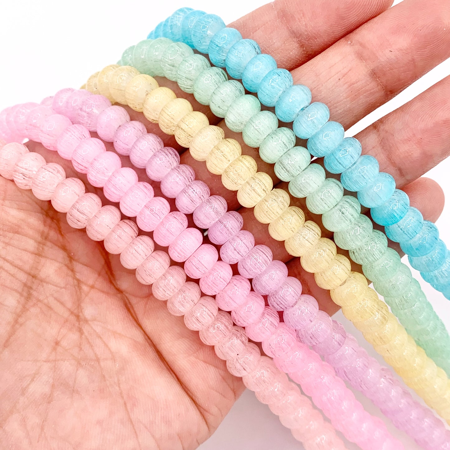 7-8mm Beautiful Pastel Easter Color Dyed Glass Rondelle Beads Imitation Selenite Beads Around 15" Price 1 Strand 6 Colors!