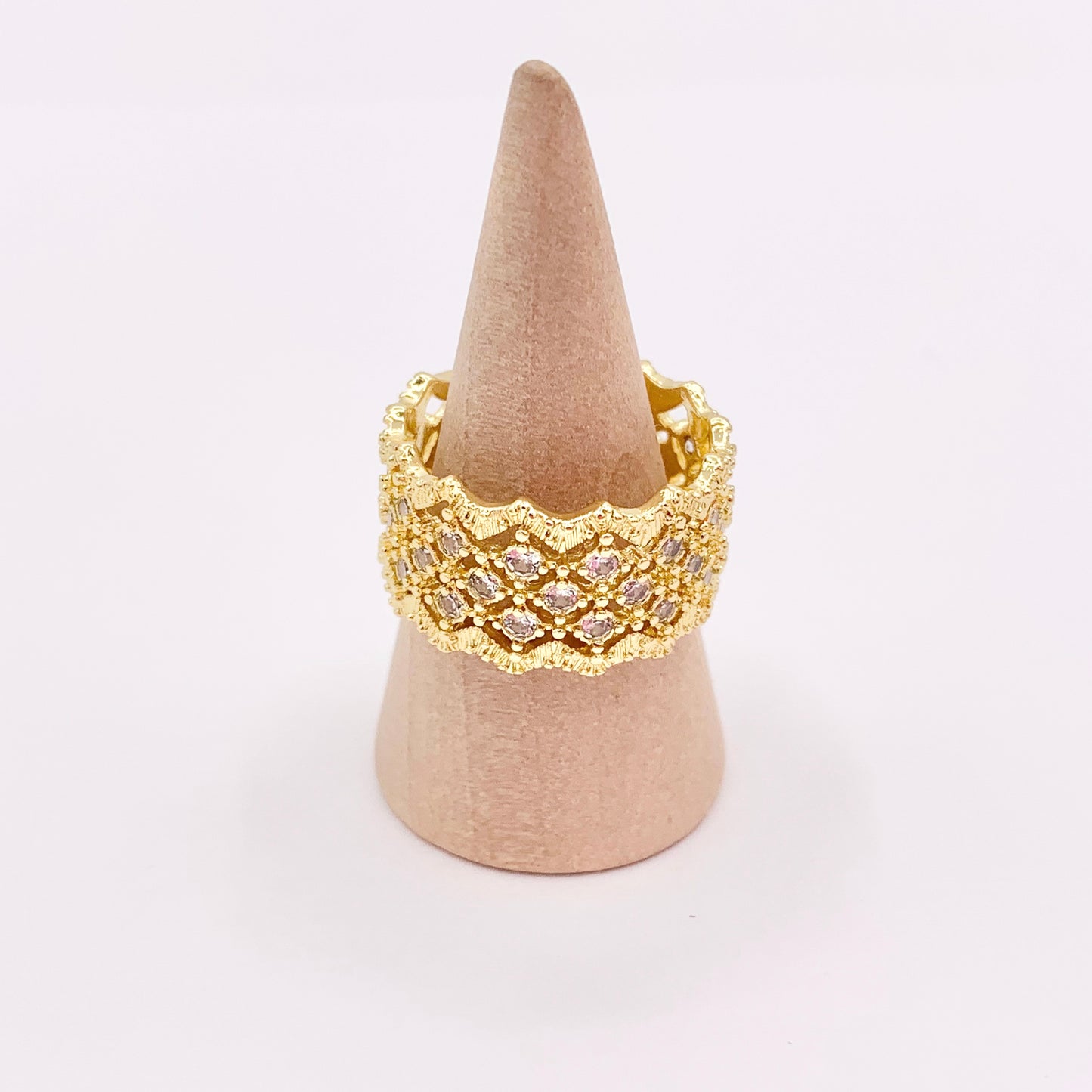 Thick CZ Pave Filigree Adjustable Ring in Real Gold/Silver 18K Plated Over Copper 4 PCS