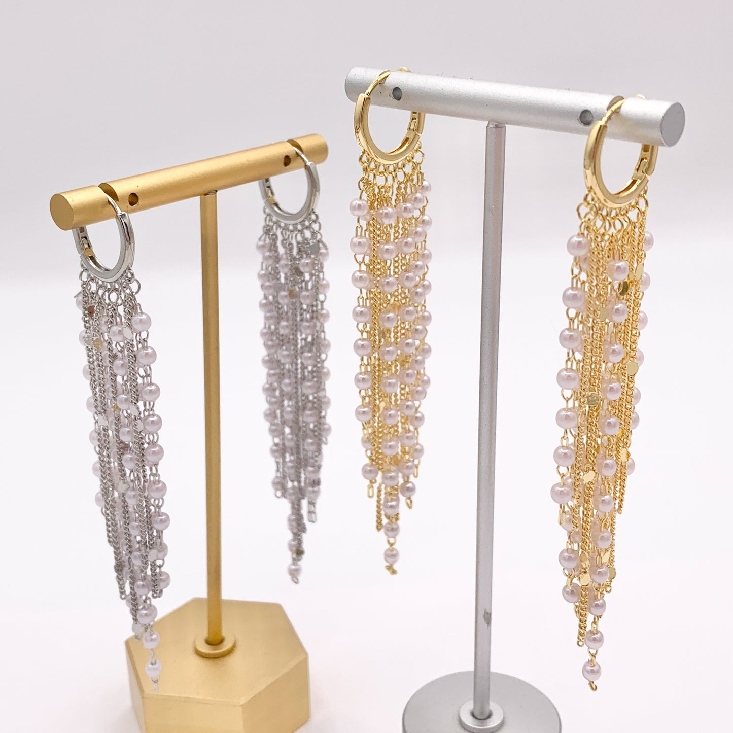 Pearl Drop Tassel Earring Hoops in Real Gold 18K/Platinum Plated 3 PAIRS