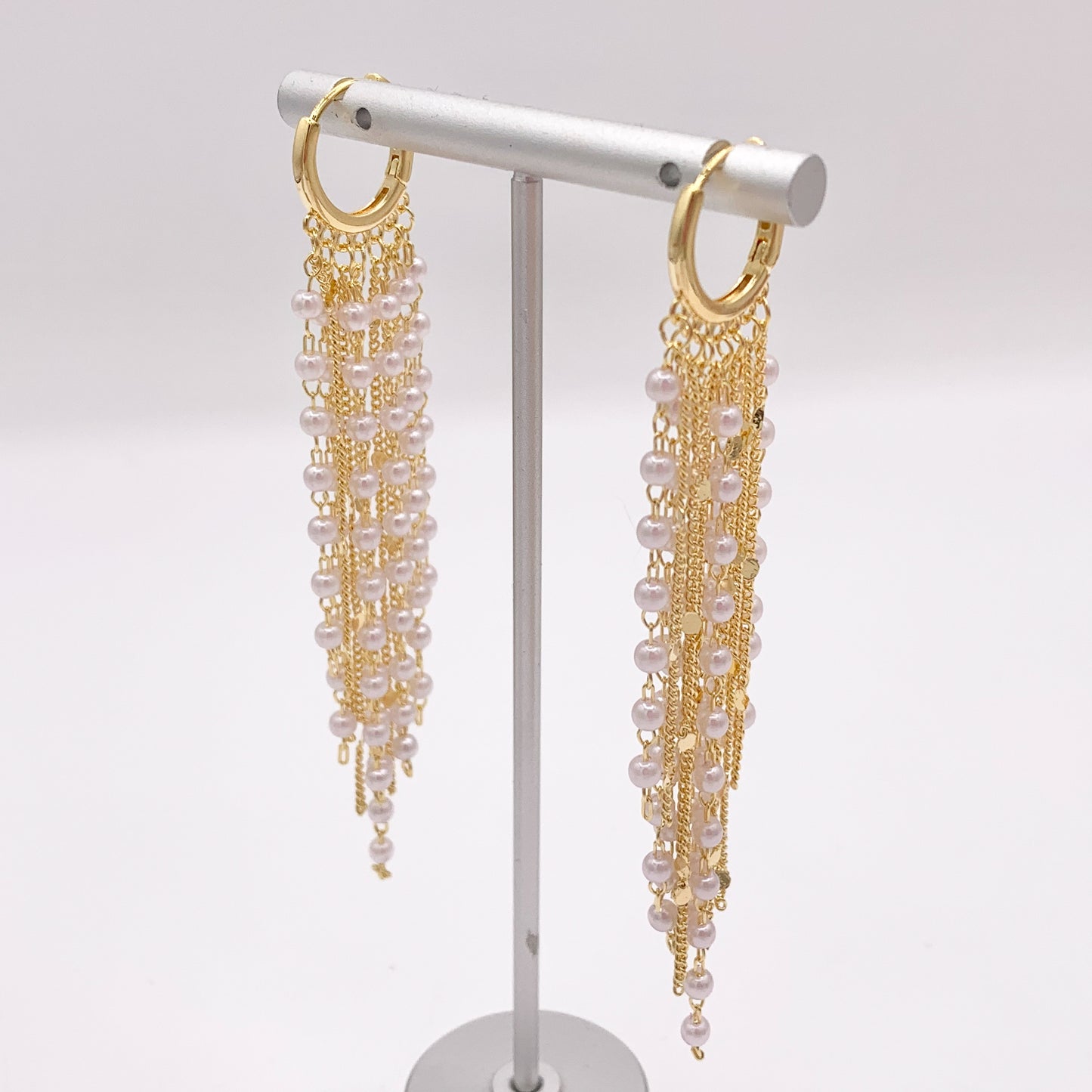 Pearl Drop Tassel Earring Hoops in Real Gold 18K/Platinum Plated 3 PAIRS