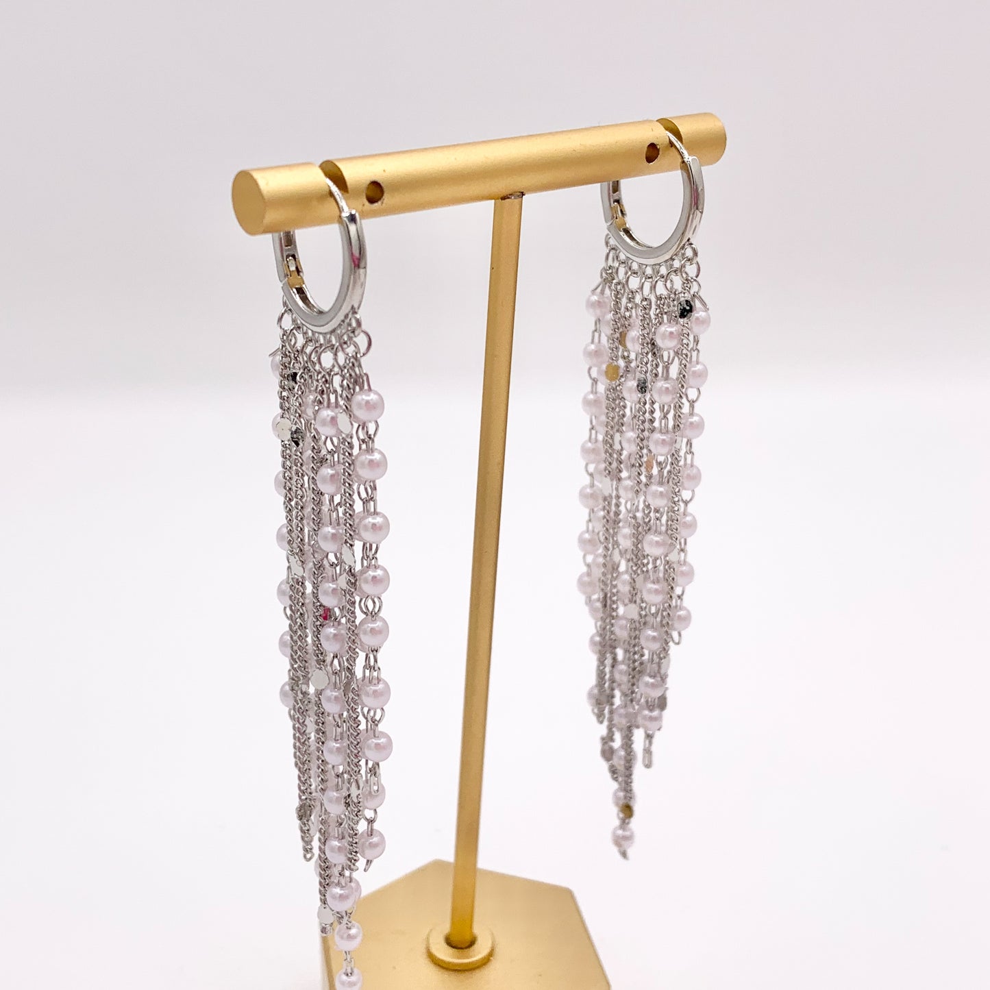 Pearl Drop Tassel Earring Hoops in Real Gold 18K/Platinum Plated 3 PAIRS