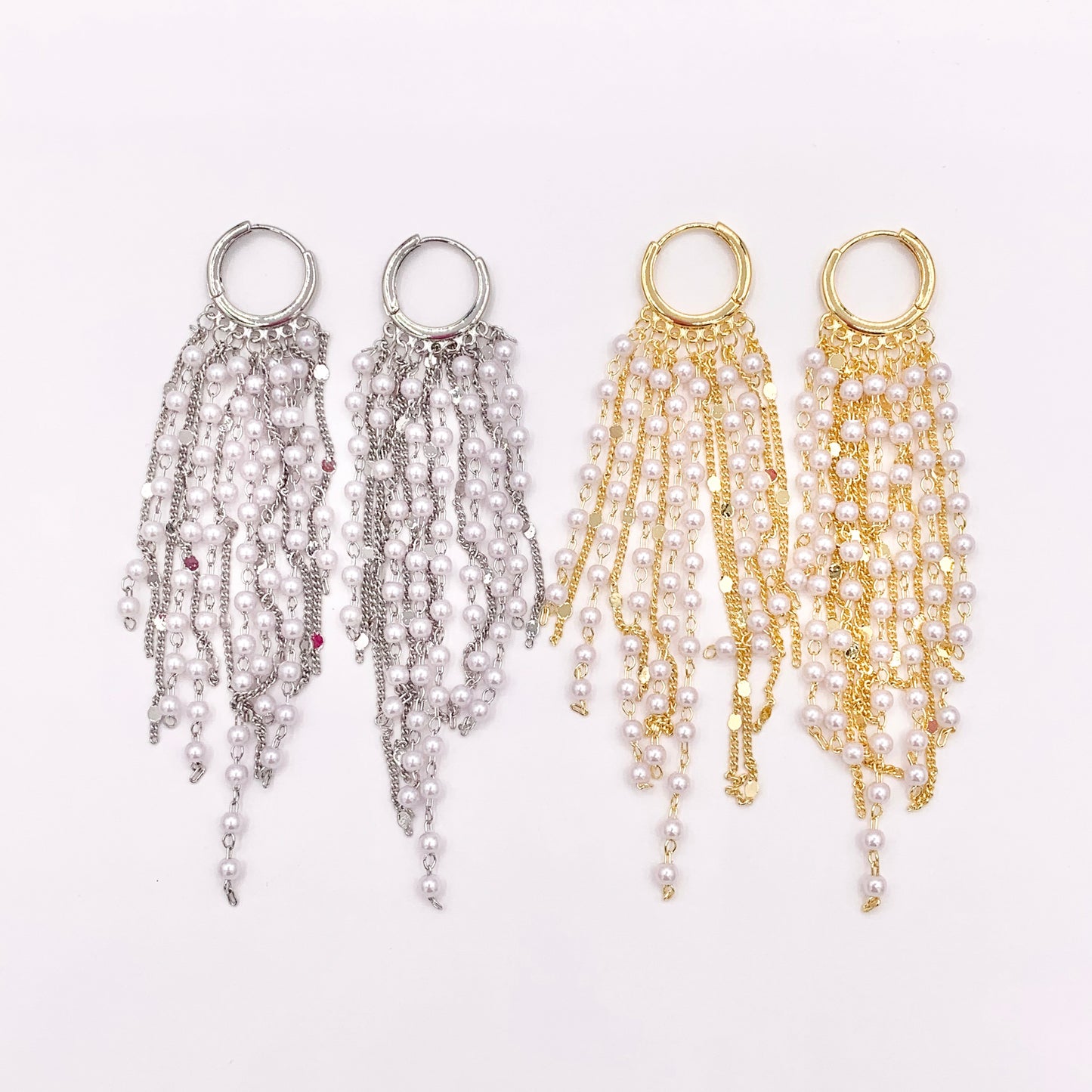 Pearl Drop Tassel Earring Hoops in Real Gold 18K/Platinum Plated 3 PAIRS