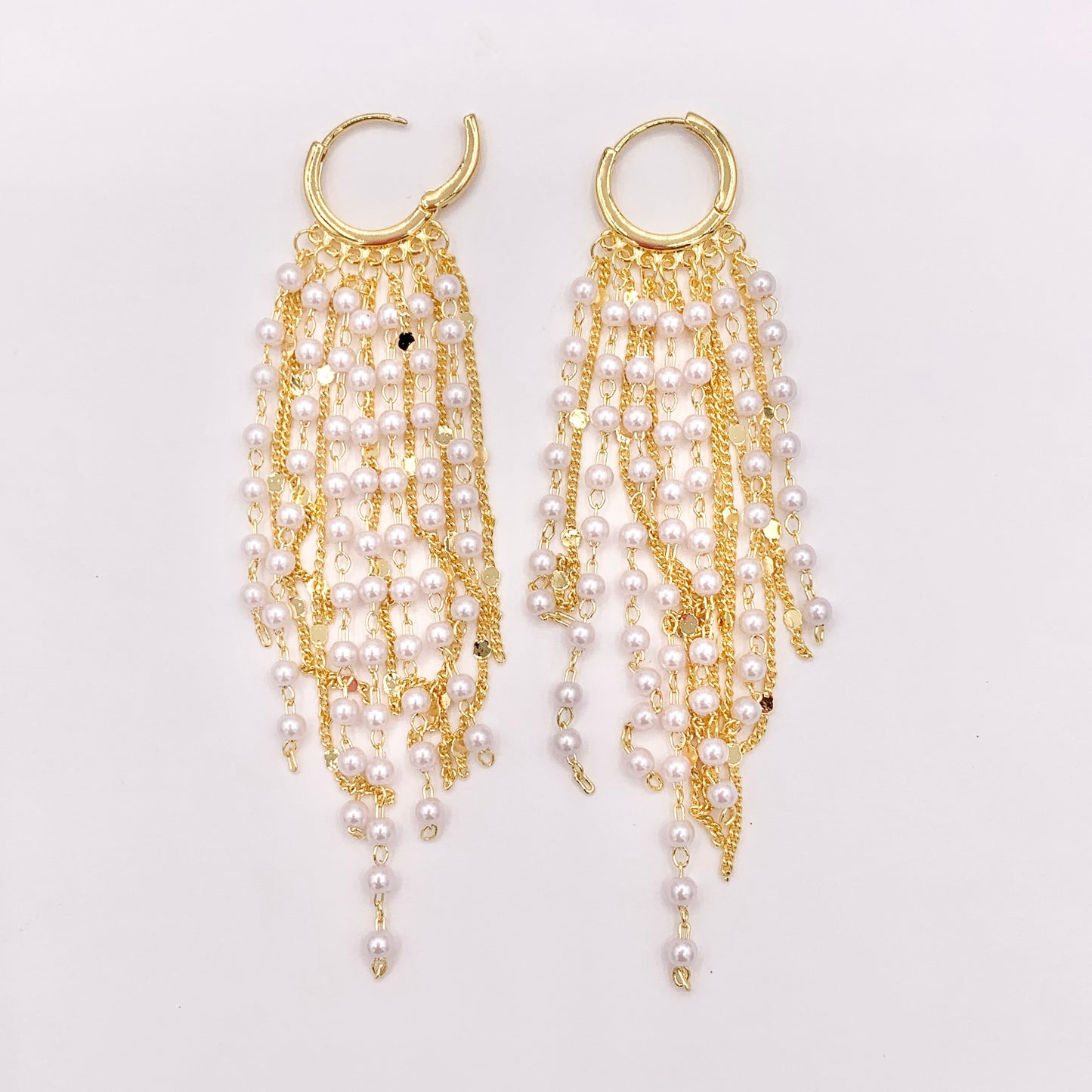 Pearl Drop Tassel Earring Hoops in Real Gold 18K/Platinum Plated 3 PAIRS