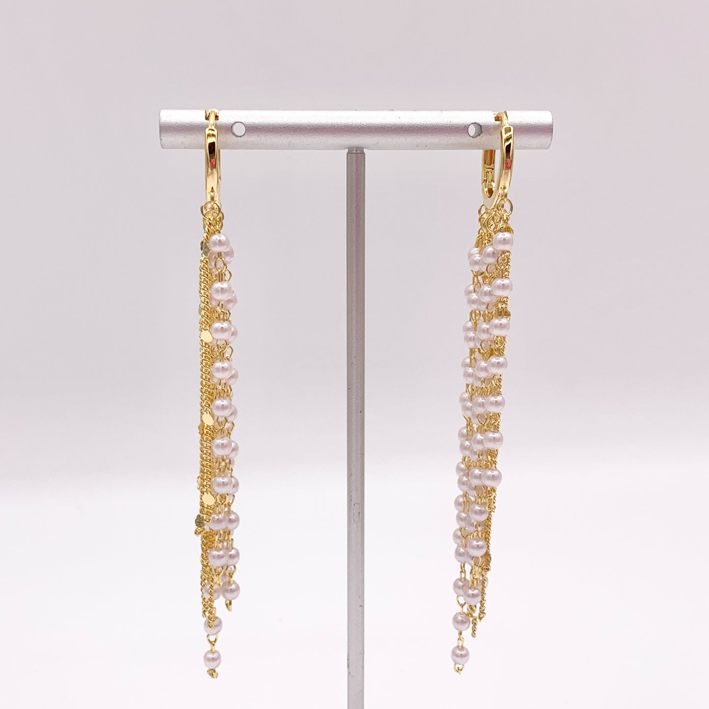 Pearl Drop Tassel Earring Hoops in Real Gold 18K/Platinum Plated 3 PAIRS