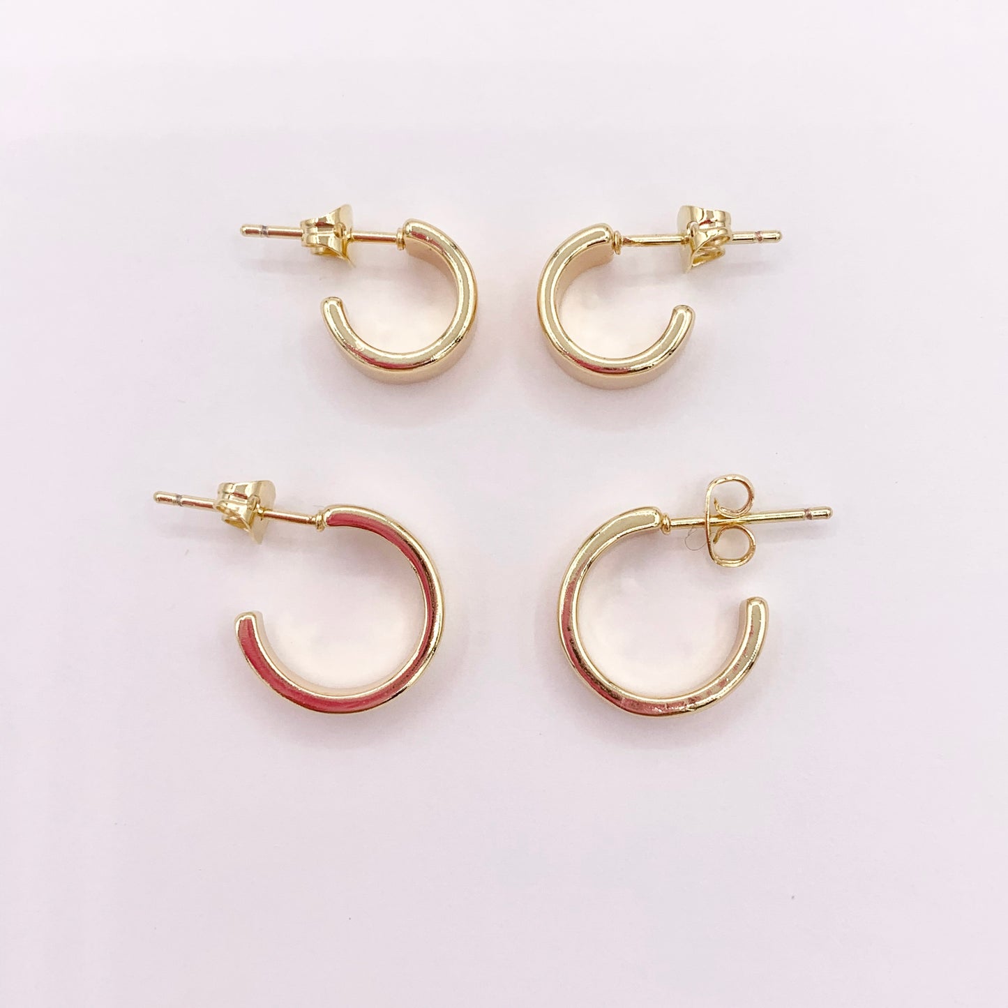 Minimalist Plain Small Thick Earring Hoops in 18K Gold Plated Over Brass 5 PAIRS