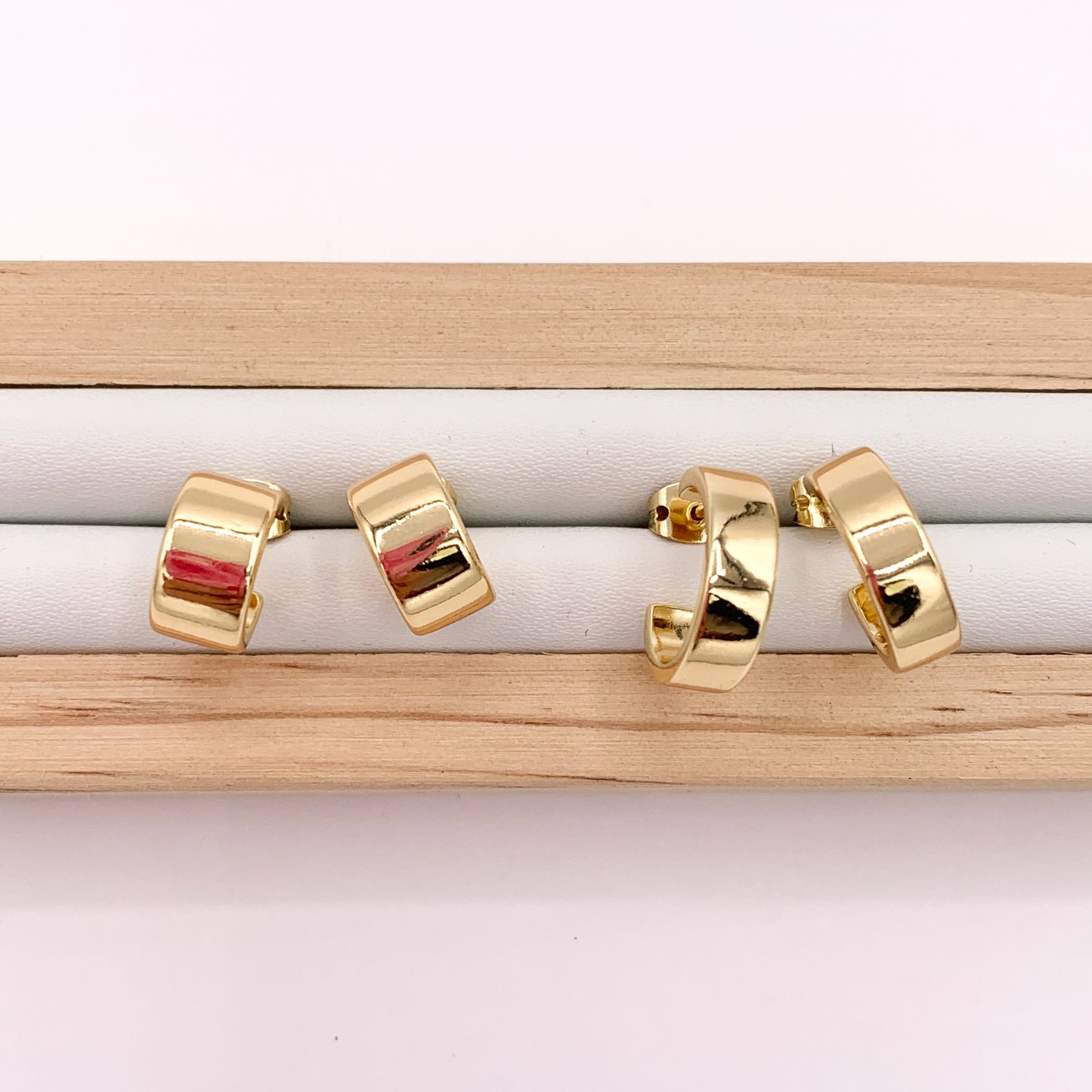Minimalist Plain Small Thick Earring Hoops in 18K Gold Plated Over Brass 5 PAIRS