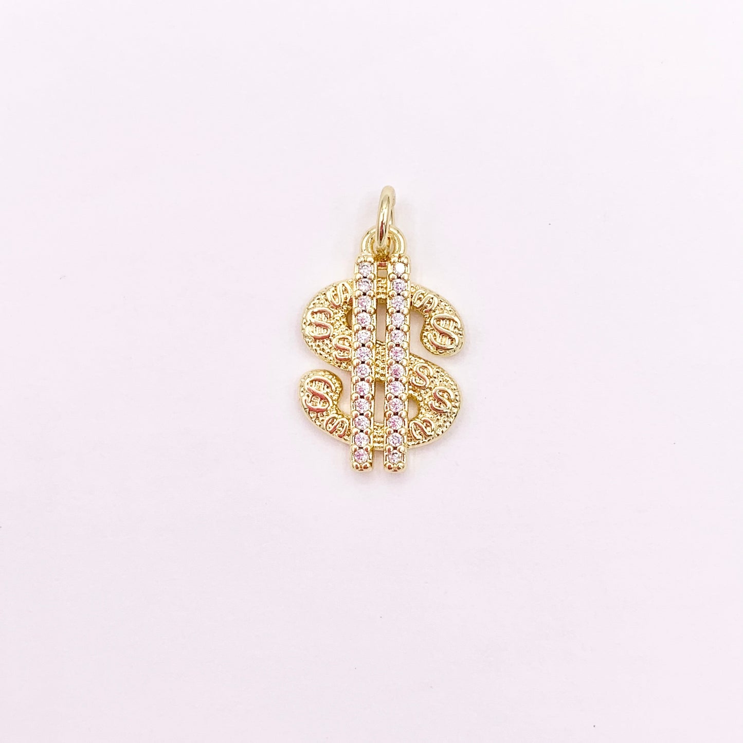US Dollar Charms in 18K Gold Plated with CZ Pave Charms Over Brass 10 PCS