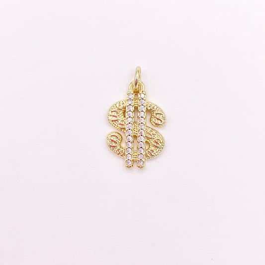 US Dollar Charms in 18K Gold Plated with CZ Pave Charms Over Brass 10 PCS
