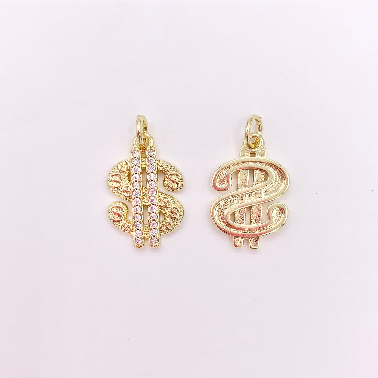 US Dollar Charms in 18K Gold Plated with CZ Pave Charms Over Brass 10 PCS