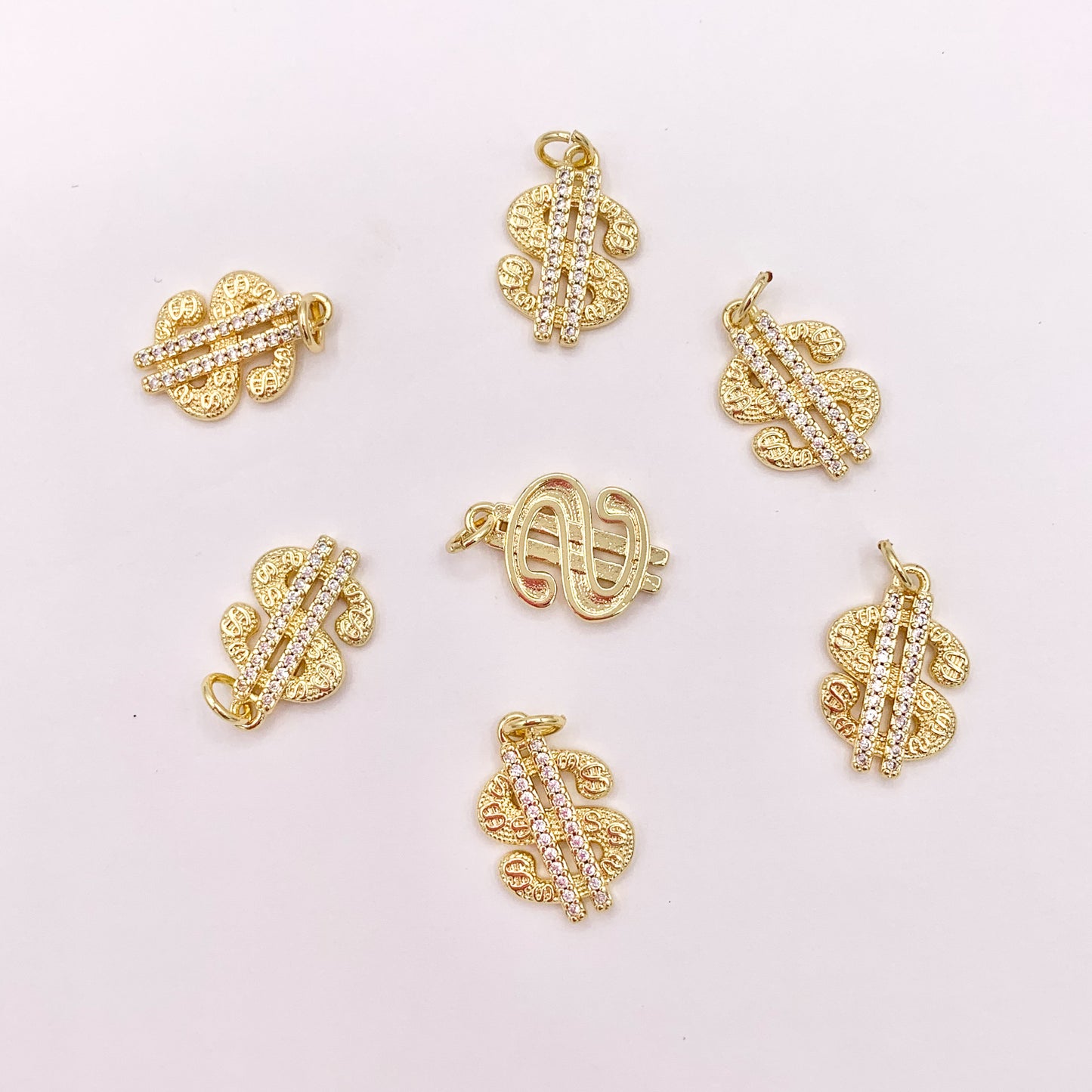US Dollar Charms in 18K Gold Plated with CZ Pave Charms Over Brass 10 PCS