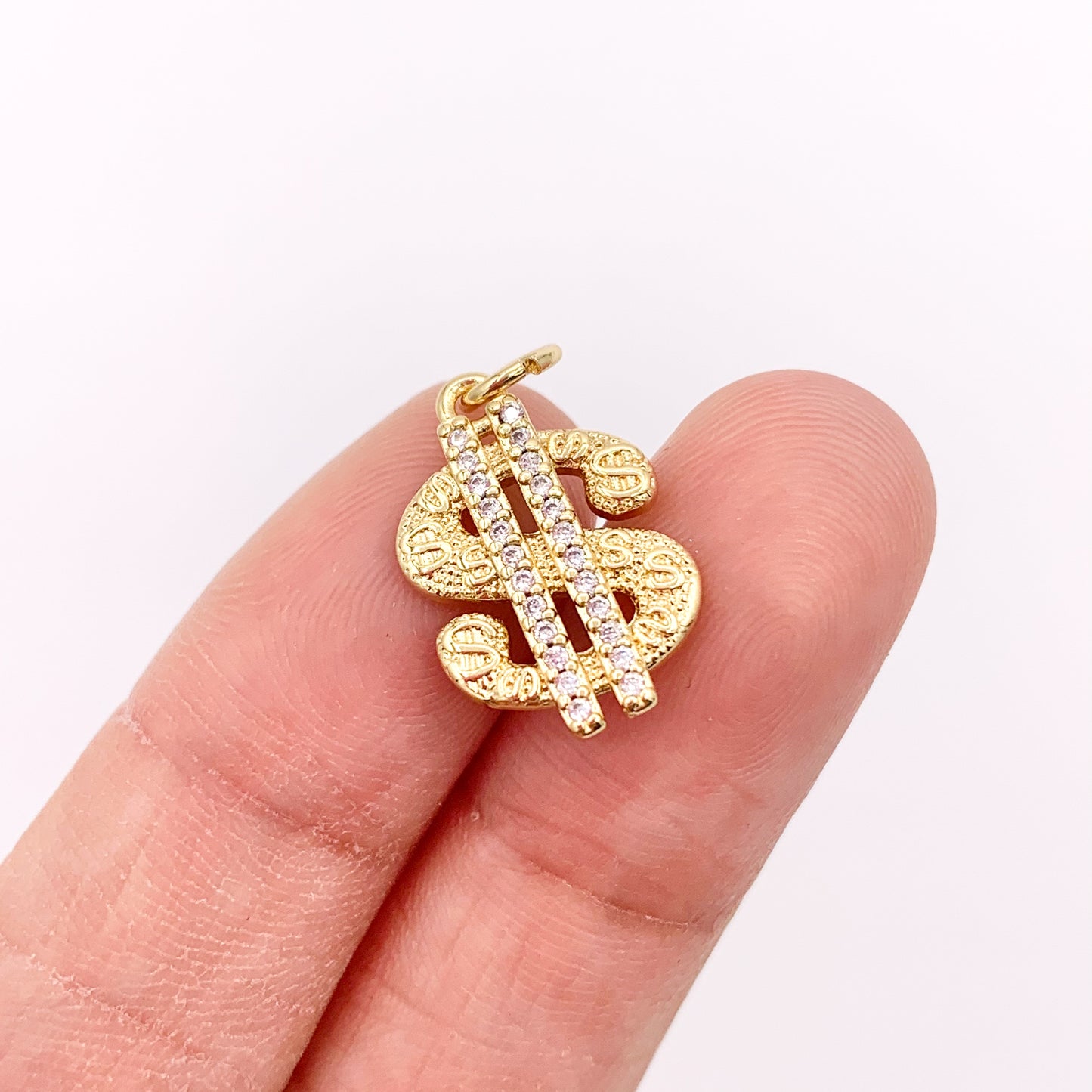 US Dollar Charms in 18K Gold Plated with CZ Pave Charms Over Brass 10 PCS